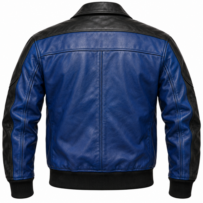 Skyline Royal Blue / Black Men's Leather Contemporary Aviator Bomber | Blackstone Jackets