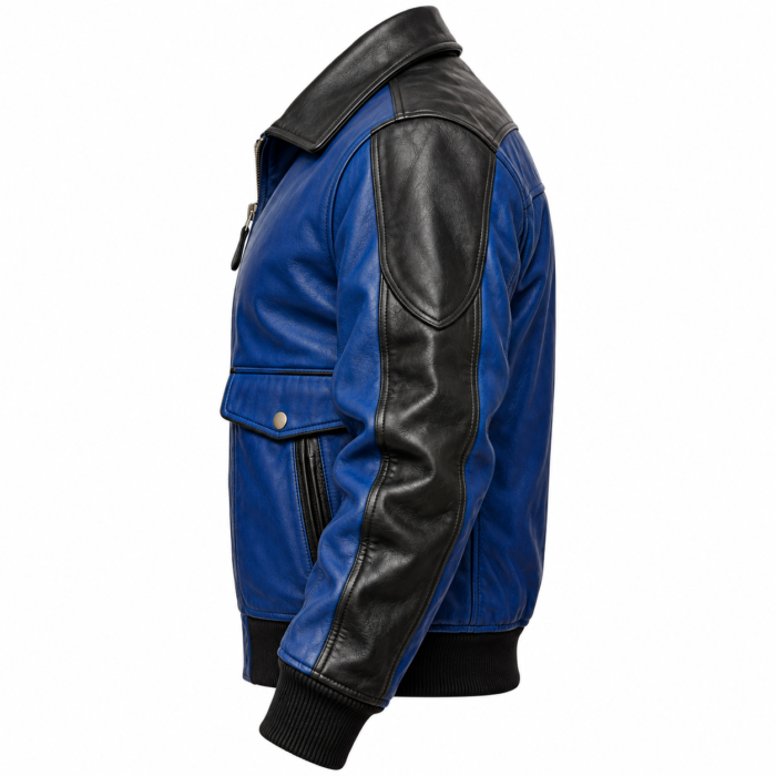 Skyline Royal Blue / Black Men's Leather Contemporary Aviator Bomber | Blackstone Jackets