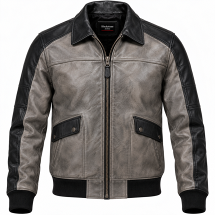Stratus Stone Grey / Black Men's Leather Relaxed Flight Jacket | Blackstone Jackets