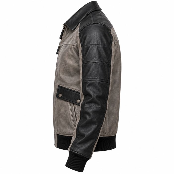 Stratus Stone Grey / Black Men's Leather Relaxed Flight Jacket | Blackstone Jackets
