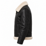 Captain Black / Ivory Men's Leather Shearling-Trim Aviator | Blackstone Jackets