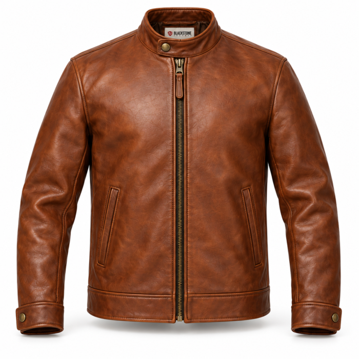 Nomad Cognac Brown Men's Aviator Leather Jacket | Blackstone Jackets