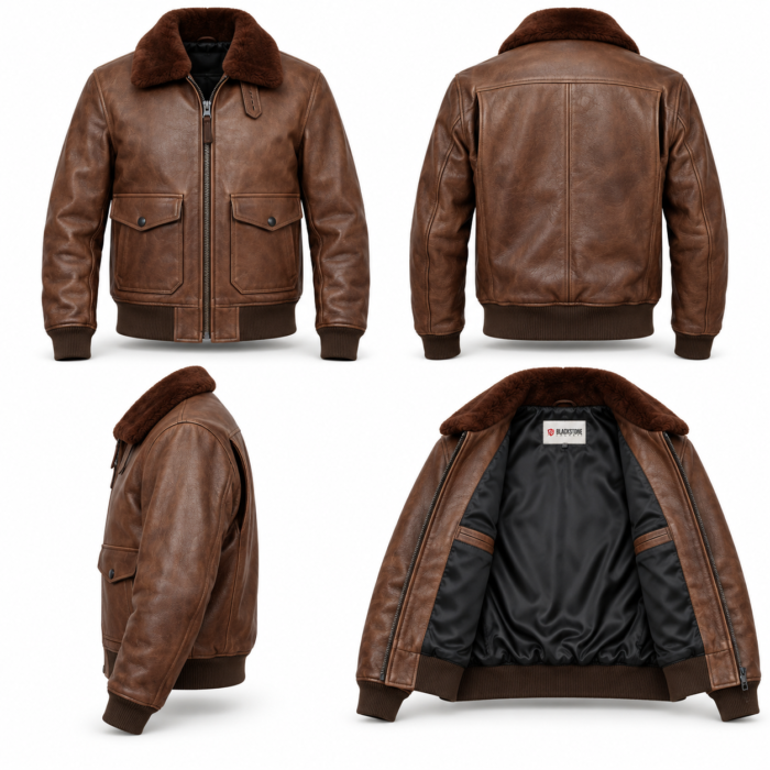 Dakota Medium Brown Men's G-1 Flight Leather Jacket | Blackstone Jackets