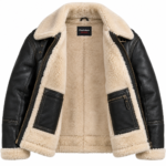 Captain Black / Ivory Men's Leather Shearling-Trim Aviator | Blackstone Jackets