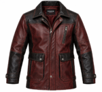 Archer Burgundy / Black Men's Leather Longer Flight Jacket | Blackstone Jackets
