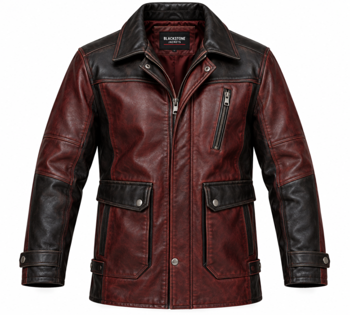 Archer Burgundy / Black Men's Leather Longer Flight Jacket | Blackstone Jackets