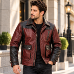 Archer Burgundy / Black Men's Leather Longer Flight Jacket | Blackstone Jackets