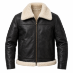 Captain Black / Ivory Men's Leather Shearling-Trim Aviator | Blackstone Jackets