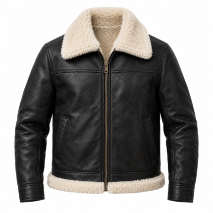 Captain Black / Ivory Men's Leather Shearling-Trim Aviator | Blackstone Jackets