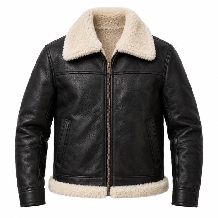38ee9620-f6b7-40d5-a465-5661df517260 Captain Black / Ivory Men's Leather Shearling-Trim Aviator | Blackstone Jackets