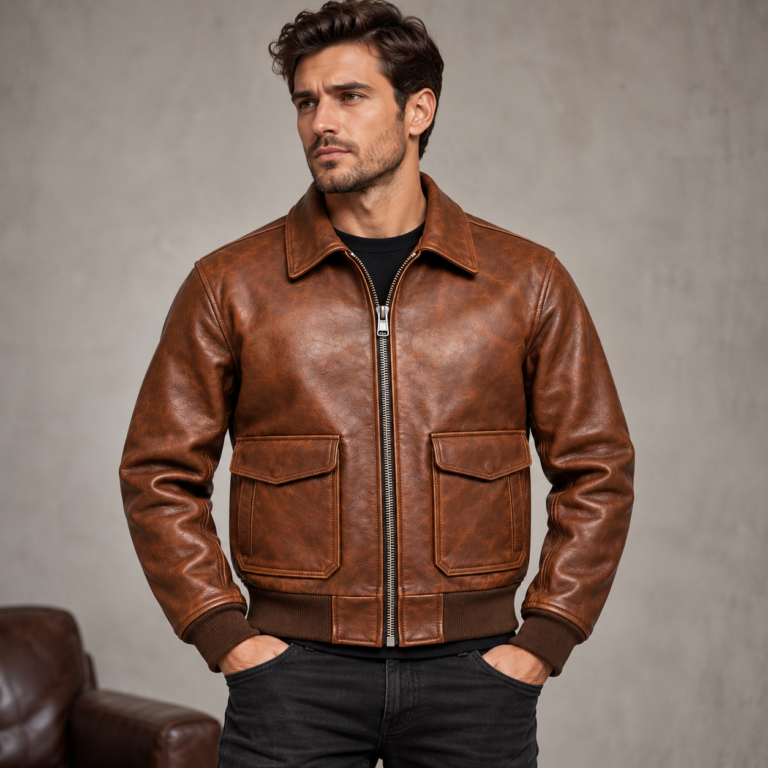 Dakota Medium Brown Men's A-2 Flight Leather Jacket | Blackstone Jackets