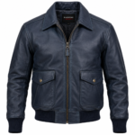Atlas Navy Men's Leather Minimal Flight Bomber | Blackstone Jackets