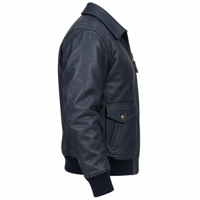 Atlas Navy Men's Leather Minimal Flight Bomber | Blackstone Jackets
