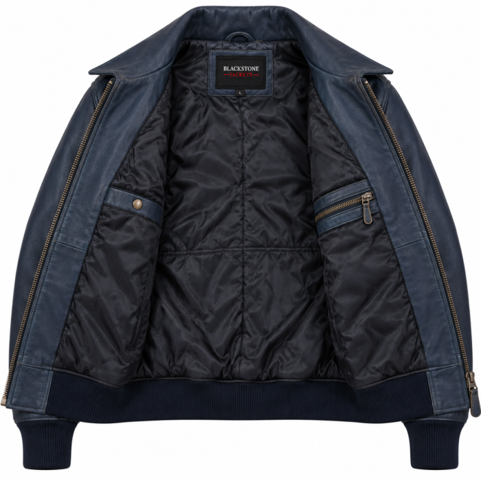 Atlas Navy Men's Leather Minimal Flight Bomber | Blackstone Jackets