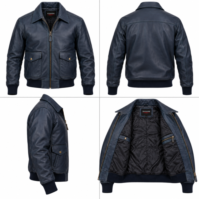 Atlas Navy Men's Leather Minimal Flight Bomber | Blackstone Jackets
