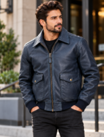 Atlas Navy Men's Leather Minimal Flight Bomber | Blackstone Jackets