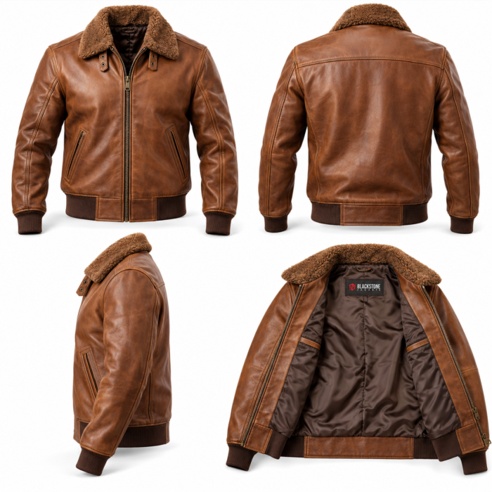 Orion Light Tobacco Brown Men's Aviator Leather Jacket | Blackstone Jackets