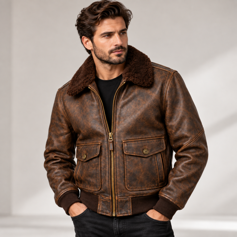 Hudson Distressed Seal Brown Men's G-1 Flight Leather Jacket | Blackstone Jackets