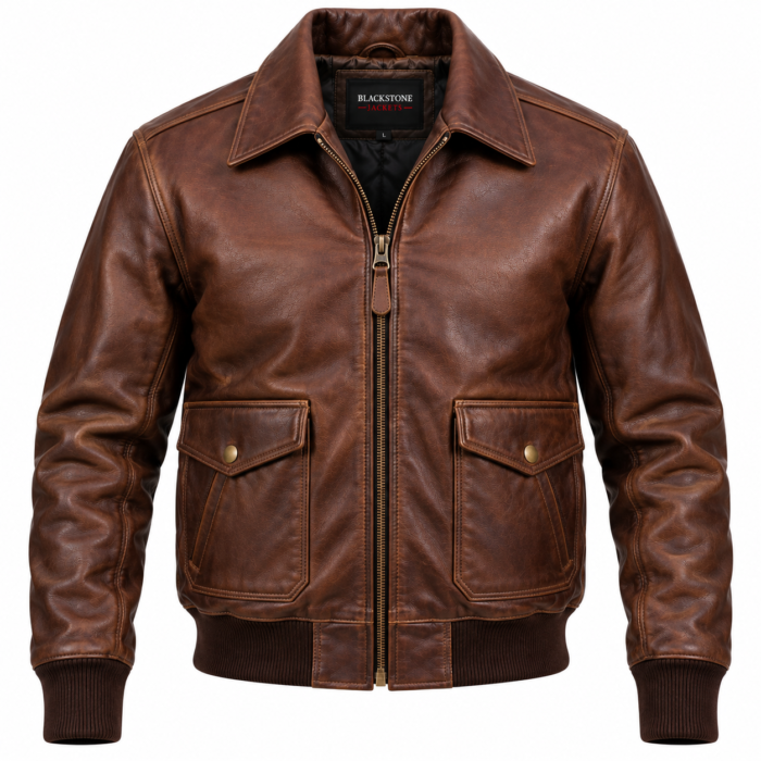 Barron Cognac Men's Leather Vintage A-2 Inspired Jacket | Blackstone Jackets