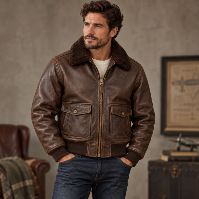 Bishop Seal Brown Men's G-1 Flight Leather Jacket | Blackstone Jackets
