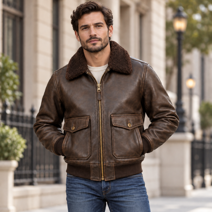Aero Seal Brown Men's G-1 Flight Leather Jacket | Blackstone Jackets