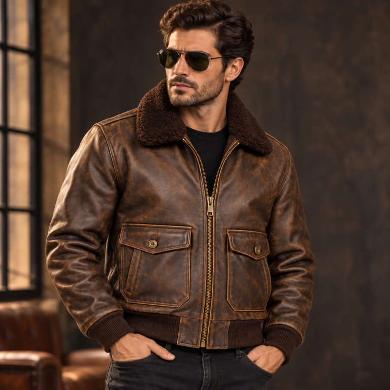 Orion Distressed Seal Brown Men's G-1 Flight Leather Jacket | Blackstone Jackets