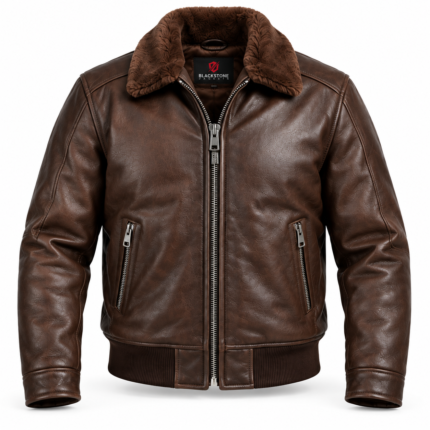 Ranger Espresso Brown Men's Aviator Leather Jacket | Blackstone Jackets