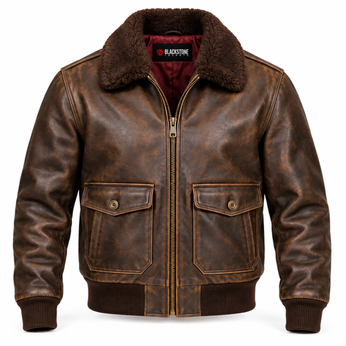 Orion Distressed Seal Brown Men's G-1 Flight Leather Jacket | Blackstone Jackets