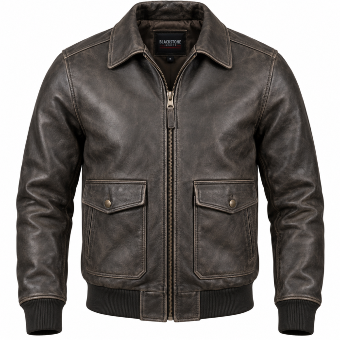 Beacon Charcoal Men's Leather Contemporary Aviator Blouson | Blackstone Jackets