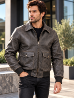 Beacon Charcoal Men's Leather Contemporary Aviator Blouson | Blackstone Jackets