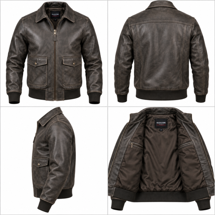 Beacon Charcoal Men's Leather Contemporary Aviator Blouson | Blackstone Jackets