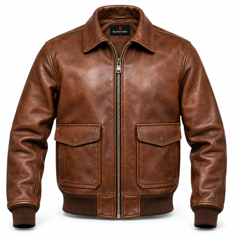 Dakota Medium Brown Men's A-2 Flight Leather Jacket | Blackstone Jackets