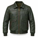 Boreal Forest Green Men's Leather Utility Flight Jacket | Blackstone Jackets