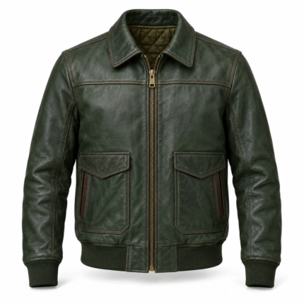 Boreal Forest Green Men's Leather Utility Flight Jacket | Blackstone Jackets