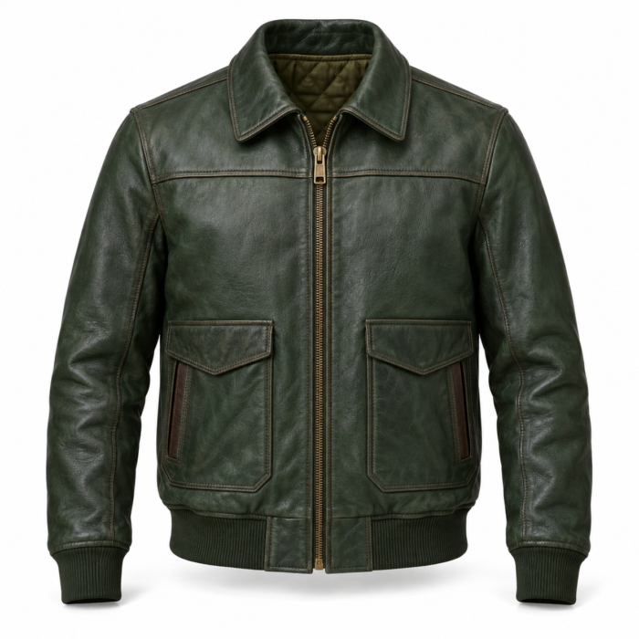 Boreal Forest Green Men's Leather Utility Flight Jacket | Blackstone Jackets