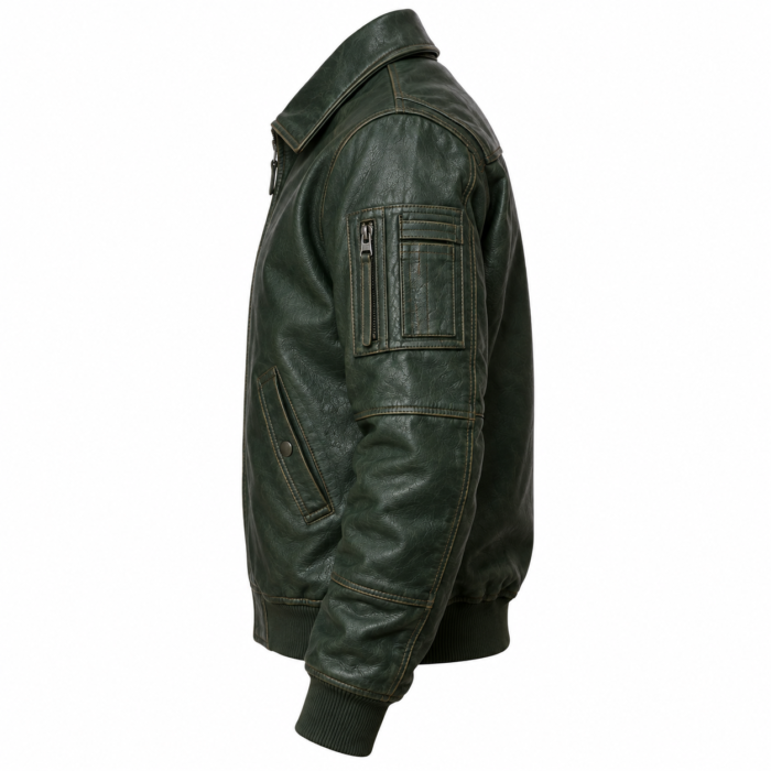 Boreal Forest Green Men's Leather Utility Flight Jacket | Blackstone Jackets