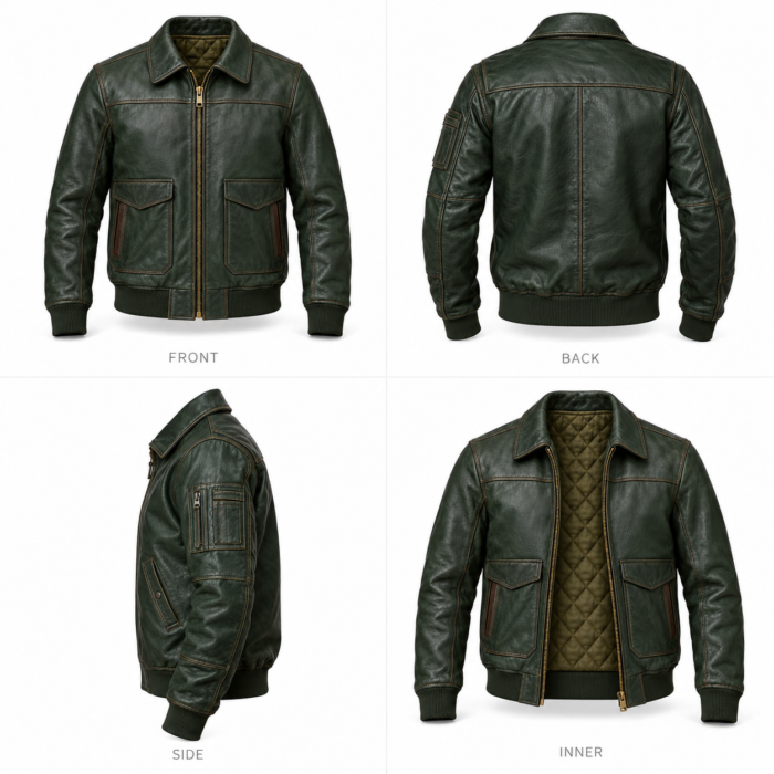 Boreal Forest Green Men's Leather Utility Flight Jacket | Blackstone Jackets