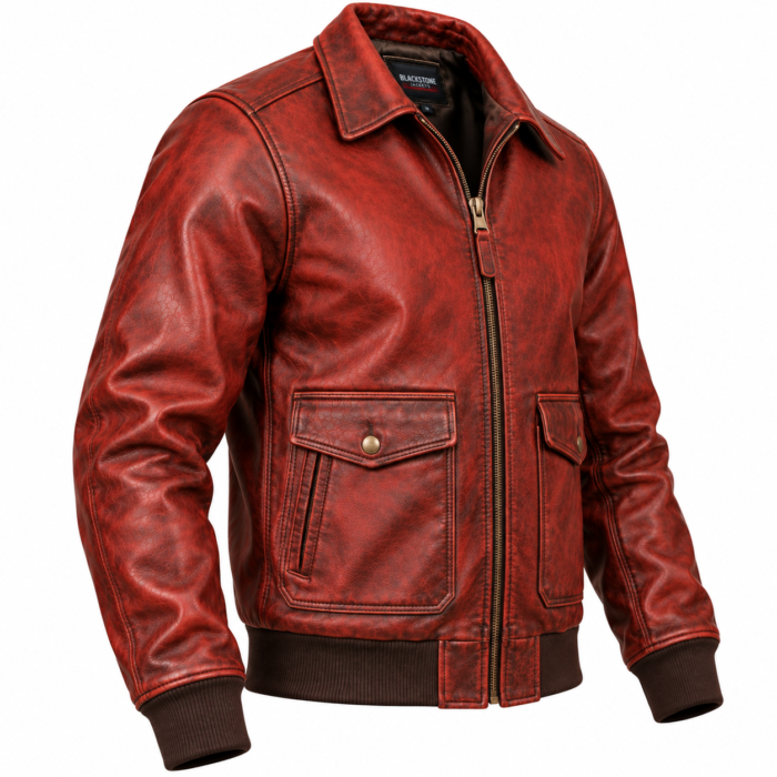 Canyon Rust Red Men's Leather Modern Flight Jacket | Blackstone Jackets