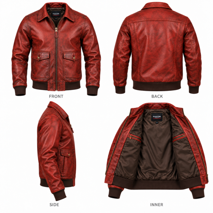 Canyon Rust Red Men's Leather Modern Flight Jacket | Blackstone Jackets