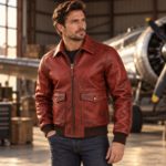 Canyon Rust Red Men's Leather Modern Flight Jacket | Blackstone Jackets