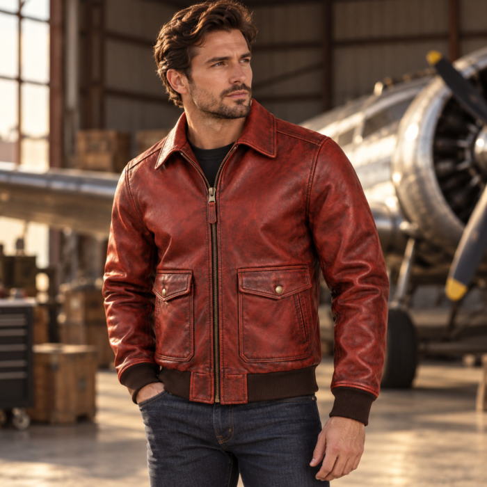 Canyon Rust Red Men's Leather Modern Flight Jacket | Blackstone Jackets