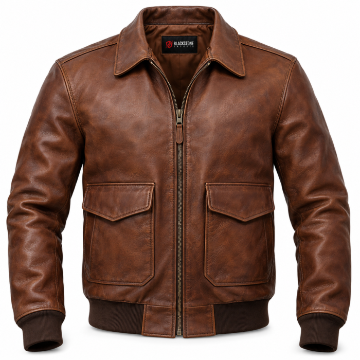 Beacon Medium Brown Men's A-2 Flight Leather Jacket | Blackstone Jackets