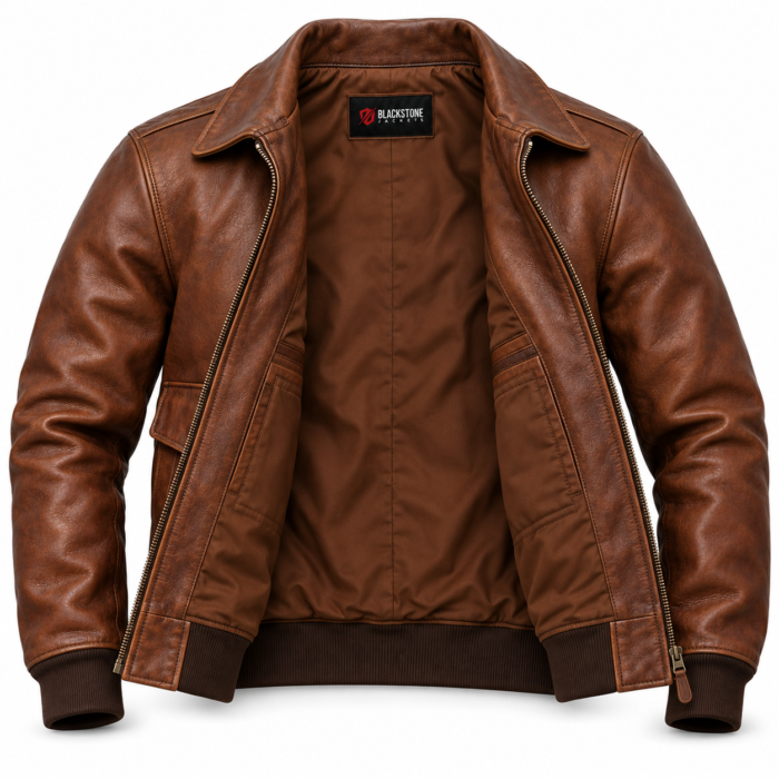 Beacon Medium Brown Men's A-2 Flight Leather Jacket | Blackstone Jackets