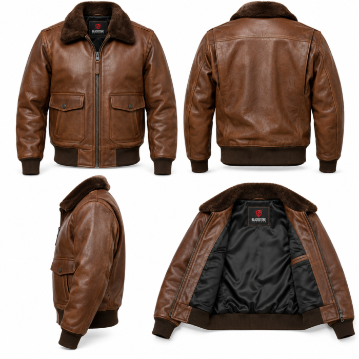 Skyline Medium Brown Men's G-1 Flight Leather Jacket | Blackstone Jackets