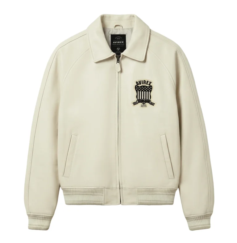 Avirex Icon beige leather jacket for men front view