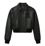 Avirex Women's Black Icon cropped leather bomber jacket front view