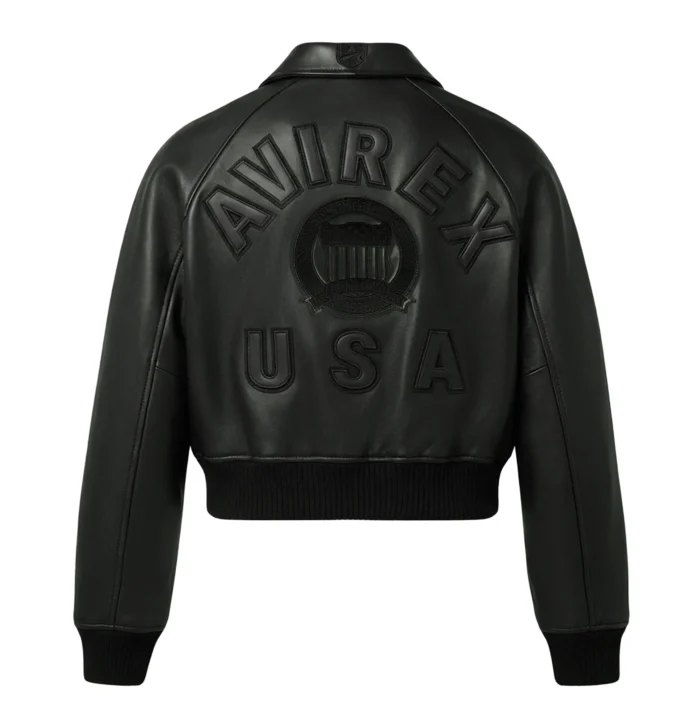 Avirex Women's Black Icon jacket with tonal AVIREX USA back design