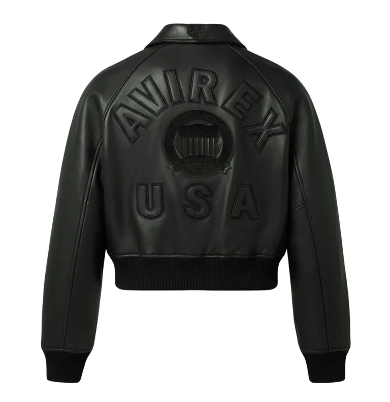 Avirex Women's Black Icon jacket with tonal AVIREX USA back design