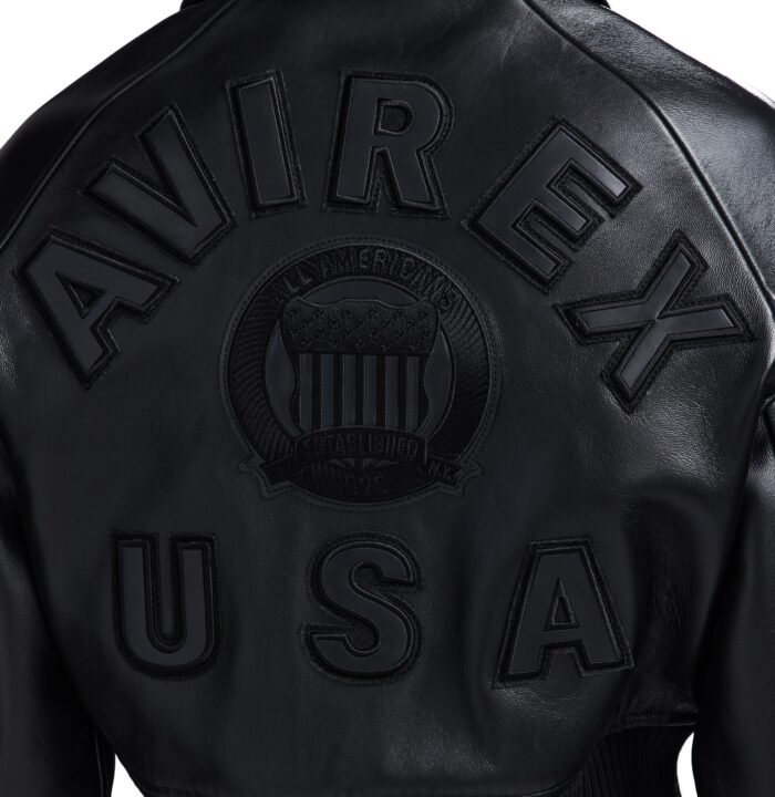 Avirex Women's Black Icon jacket tonal AVIREX USA back detail