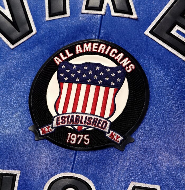 Avirex blue leather jacket All Americans Established 1975 back crest